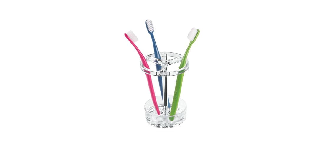 Toothbrush Holder for Normal to Large Toothbrushes, Spin Brushes, and Toothpaste, The Eva Collection - 3.75" x 3.75" x 5.75", Clear