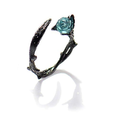 Blue Rose Black Thorns Lovers Ring Sterling Silver Adjustable Special Meant (Blue Rose)