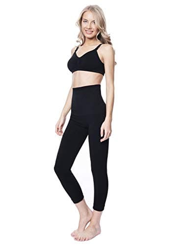 Postpartum High Waist Tummy Compression Control Slimming 3/4 Capri Leggings (Medium, Black)
