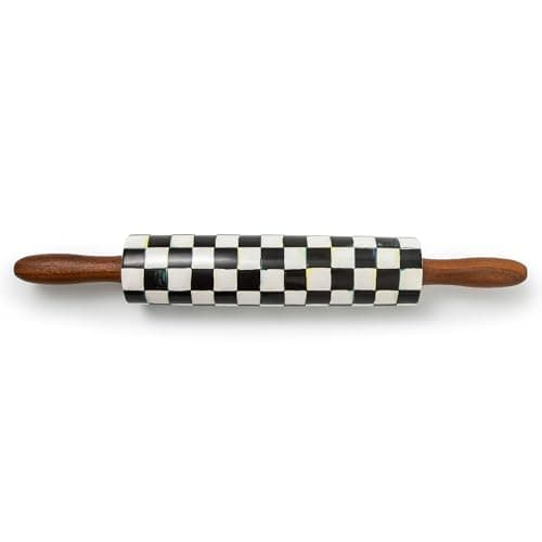 MACKENZIE-CHILDS Rolling Pin, Decorative Roller Pin for Baking, Cute Baking Supplies, Black-and-White Courtly Check