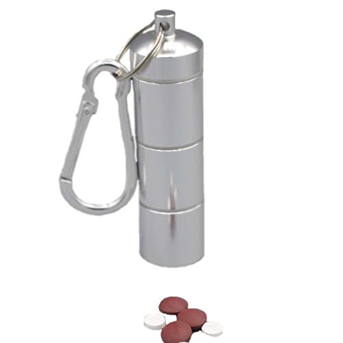 MAXSIN Waterproof Pill Holder Portable Pill Case Pill Box Pill Organizer Pill Bottle with Key-chain Aluminum Alloy Medicine Case for Travel Hiking Camping Metal Pill Container Pill Box Pill Fob by