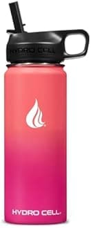 HYDRO CELL Stainless Steel Insulated Water Bottle with Straw - For Cold & Hot Drinks - Metal Vacuum Flask with Screw Cap and Modern Leakproof Sport Thermos for Adults (Coral/Punch 18oz)