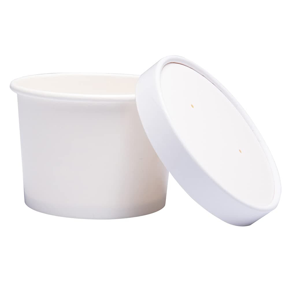 Belinlen Disposable White Ice Cream Cups Medium Hot and Cold To Go Cups Paper Cup Takeout Food (12oz (50cups+50lids))