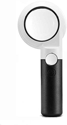 Dimmable Portable Magnifying Glasses Handheld Magnifier HD Illuminated LED Light Reading Coin Wenwan Jewelry Recognition Acrylic Lens Magnifier Handheld (Color : White),Colour Name:Black 调光