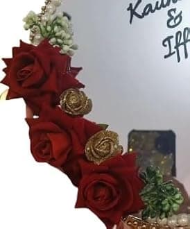 Customized Wedding Mirror for Bride and Groom Nikah Rose Flower Design Decorative Mirror Shadi Mubarak Gift with Groom Bride Name Beautiful Gift for Couple Women Men (MIRCUSRD03)