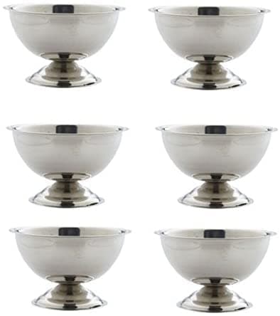 Acense Sundae Ice Cream Footed Bowl Set, Lightweight Unbreakable Dinnerware, Food Grade Stainless Steel Tableware Serving Pieces, Long Lasting Finish, Pack of 6, 5 Oz Capacity