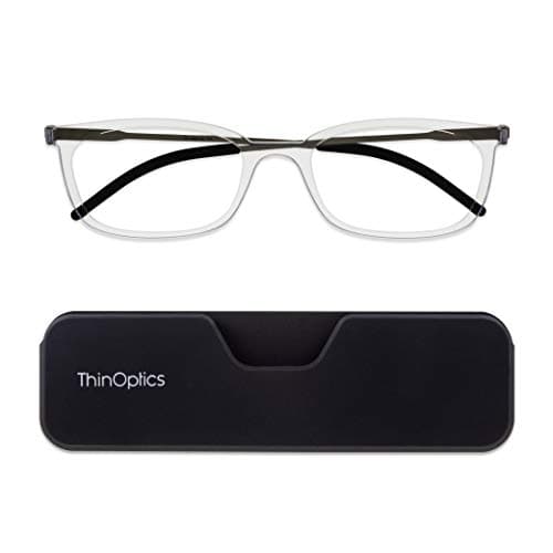 ThinOptics Connect Ultra-Thin Reading Glasses with Magnetic Case Attaches to Phone - Rectangular Readers - Unisex for Men & Woman - 1.0 1.5 2.0 2.5 3.0 Strength
