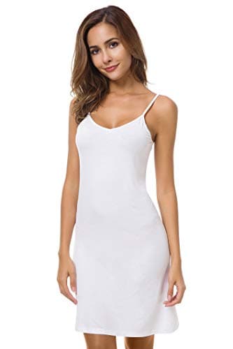 Women's Basic Adjustable Spaghetti Strap Cami Under Mini Dress White