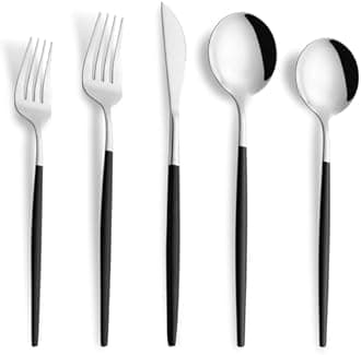 Joincook 20 Piece Black Silver Silverware Set,Stainless Steel Flatware Cutlery Set Service for 4 Including Forks Spoons Knives,Utensil Set,Tableware for Home and Restaurant, Dishwasher Safe