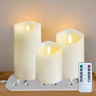 Rechargeable Flameless Candle, Flashing LED Pillar Real Wax Candle with Remote Control and Timer,Decorative Electronic Candles, 1 Set of 3
