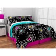 QUEEN Pop Bloom Bed in a Bag Bedding Set black and white multi color floral design