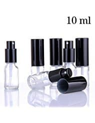 Small Clear Glass Spray Bottles for Aromatherapy Essential Oils – Refillable 0.35 oz Fine Mist Sprayers with black Tops, 6 PACK Set