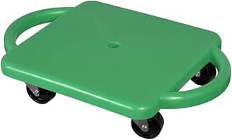 Sports Sitting Scooter Board with Handles for Kids & Children - Plastic | Flat Sitting Scooter with Casters for Kids | Gym Activities Equipment Elementary School (Green)