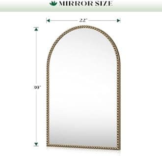 Beaded Arched Mirror for Wall, 22"x30" Gold Arch Bathroom Vanity Mirror, Retro Brass Metal Frame Decorative Mirror for Bedroom Dressing Room Entryway Fireplace