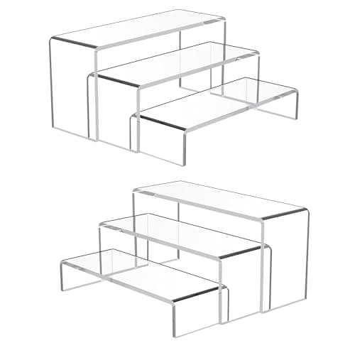 Goabroa Acrylic Display Risers, 2 Sets 6 Pcs Rectangular Risers Display Stands, 4mm Thick Display Stands for Vendor Events, Acrylic Shelves for Lego Display, Cupcake, Perfume