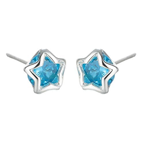SA SILVERAGE 925 Sterling Silver Blue CZ Star Silver Earrings for Women Girls Mini Stud Earrings