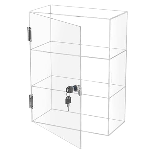 Choowin 3 Shelf Acrylic Display Case with Lock Key, Clear Locking Display Case Showcase Cabinet with Fixed Shelves - Safe Storage for Collectibles Labubu, 11.8x5.9x15.7 inch