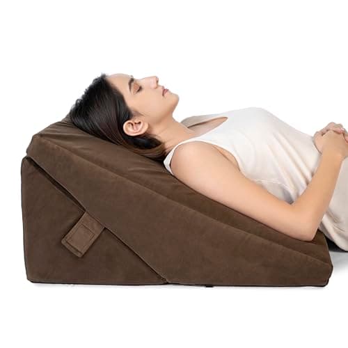 FOVERA Wedge Pillow for Back Support, Adjustable Memory Foam Bed Wedge Pillow for Sleeping, Acid Reflux, GERD, Snoring, Pregnancy, Post-Surgical Recovery (Velvet Brown, XL - 24x24x12 Inch)