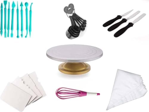 TEX-RO Cake Decorating Items Combo Pack, Cake Baking Set with Signature Edition 360° Smooth Rotating Cake Stand with Extra Baking Tools