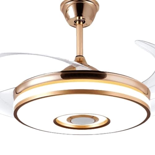 Hans Lightings Breeza Melody Lighting Ceiling Fan With Bluetooth Speaker - Gold, 4 Retractable Blades, LED Light & Remote