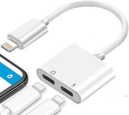 TechTime 2in1 Audio and Charging Adapter Calling Features and Music Control 0.1 m Lightning Cable (Compatible with iPhone 11/X,XS,XR,Max/8/8Plus/7/7Plus, White, One Cable)