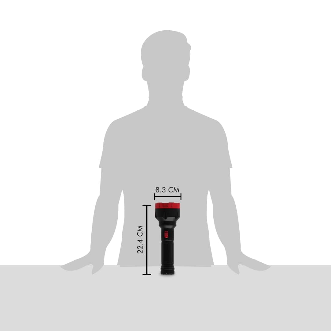 wipro Luster 3W Led Bright Rechargeable Torch |Emergency Torch Light |Li Ion Battery, Red and Black, ABS (Pack of 1,