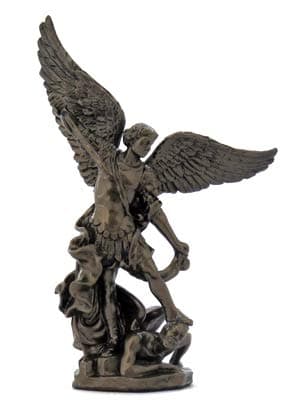 Hand-Painted St. Michael Statue in Cold-Cast Bronze