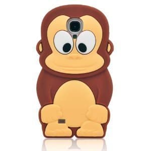 JiLee Brown Cute 3D Monkey Style Soft Silicone Case Cover Compatible for Samsung Galaxy S4 I9500(Random Gift 2 PCS Cartoon Sticker)