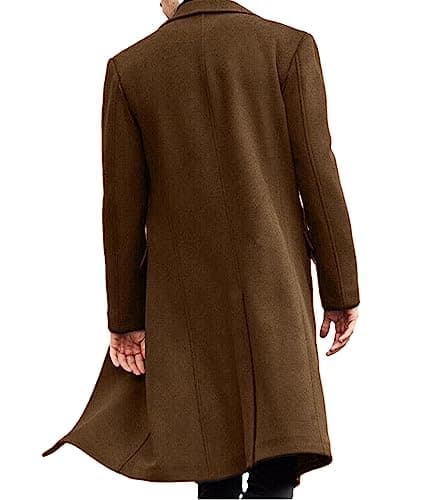 SOMTHRON Men's Casual Trench Coat Slim Fit Notched Collar Long Jacket Overcoat Single Breasted Pea Coat wih Pockets