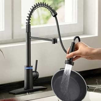 VIDEC Smart Touch On Kitchen Faucet, 3 Modes Pull Down Sprayer, Touch On Sensor Activated, LED Temperature Control, 360-Degree Rotation, 1 or 3 Hole Deck Plate. 10-Year Warranty. (KW-66R, Matt Black)