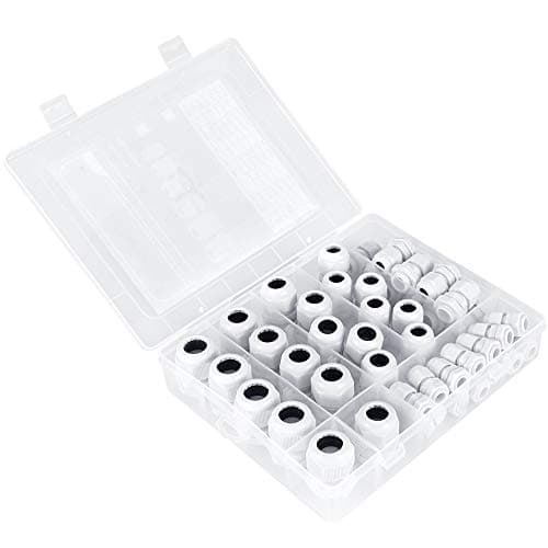 MAKERELE Cable Gland Kit 45PCS Nylon Waterproof Adjustable 3-15mm Cable Glands Joints,White，PG7,PG9,PG11,PG13.5,PG16,PG19