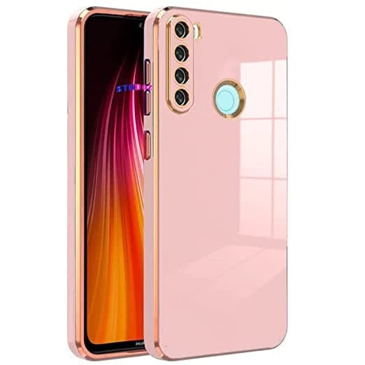 ALFA URBAN 6D Chrome Back Cover Case for Redmi Note 8 | (Gold Plated Frame | Glossy Backside Case) (Light Pink)