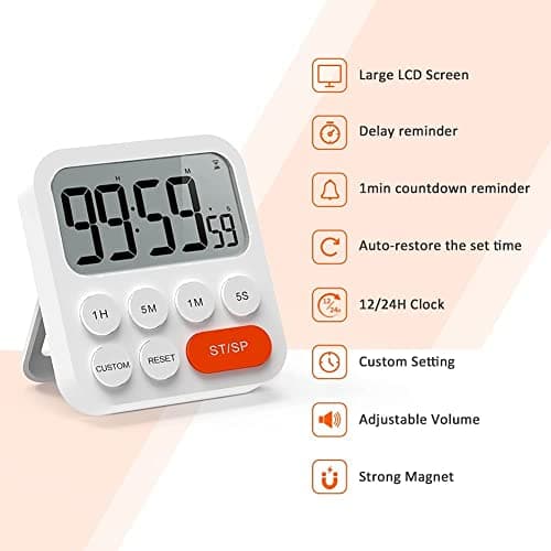 LIORQUE Digital Kitchen Timer Magnetic Countdown Timer with Loud Alarm and Large LCD Display, Digital Timer Clock 99 Hour Kitchen Timers for Cooking & Kids & Teachers
