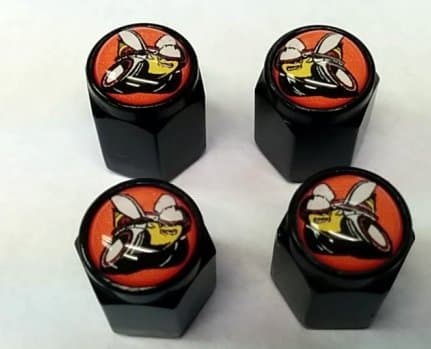 4 Valve Stem Caps Compatible with Scat Pack Hemi Challenger Charger (Black - Modern Orange)