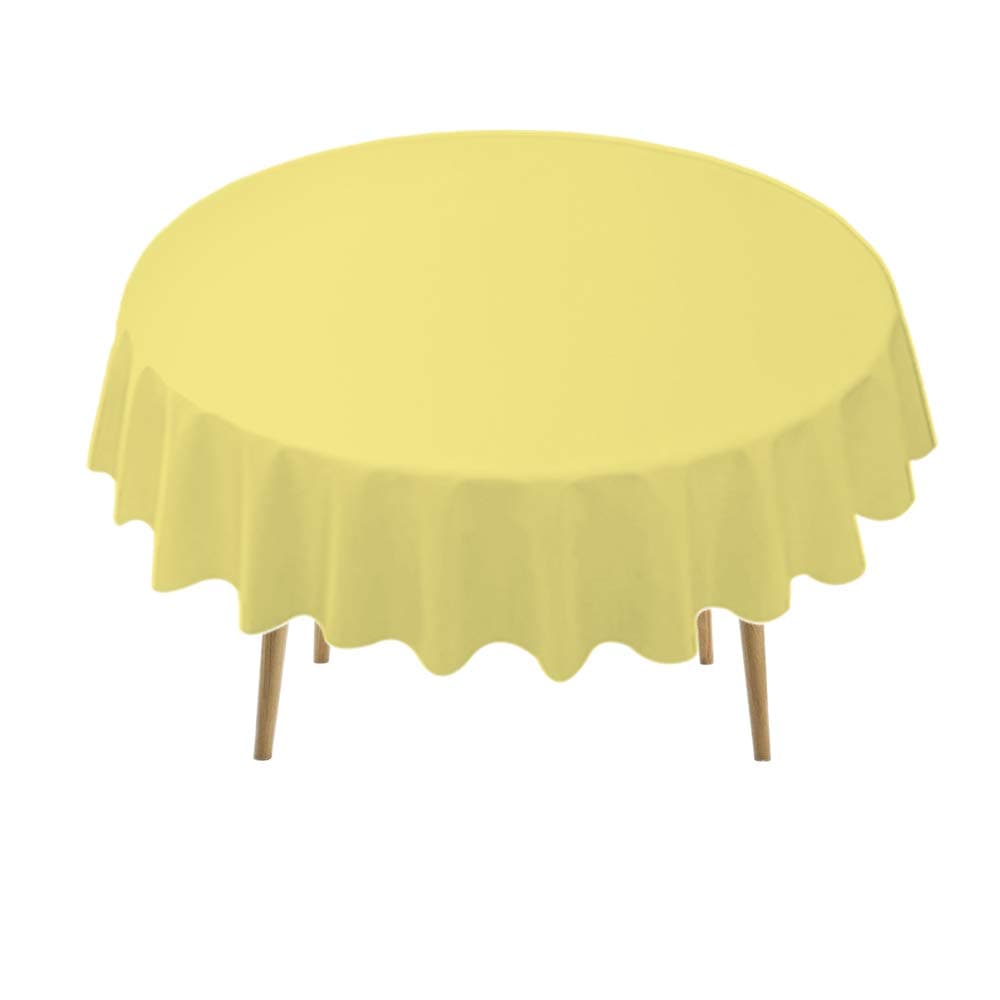 Light Yellow Plastic Tablecloths 2 Pack Disposable Table Covers 84 Inch Circle Bridal Shower Party Tablecovers PEVA Table Cloths for BBQ Picnic Birthday Wedding Banquet Parties 6 ft Round Table Use
