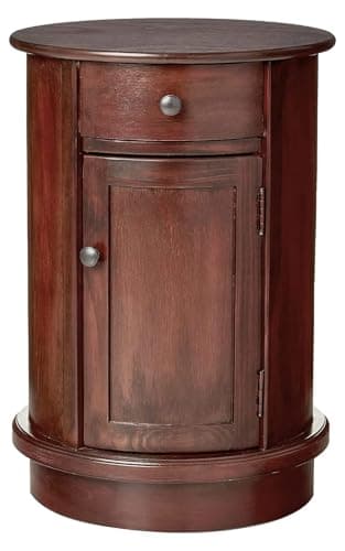Decor Therapy Keaton Traditional Round Side Storage End Table, 26" x 17.75", Vintage Cherry