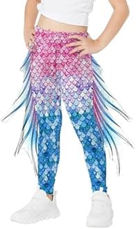 Eciodci Girl's Mermaid Leggings 3D Fish Scale Print High Waisted Stretchy Pants Birthday Halloween Costume Tights for Girls