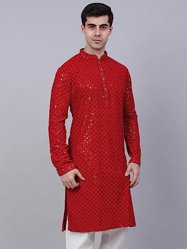 Jompers Men's Chikankari Embroidered and Sequence Kurtas