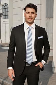 HISDERN Stripe Tie Mens Ties with Pocket Square Set Classic 3.4'' Silk Formal Necktie Handkerchief for Business Wedding