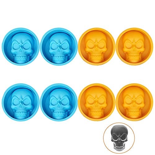 8 PCS Silicone Cool Mini Skull Ice Chocolate Molds for Baking Cake Cookie Blue and Orange