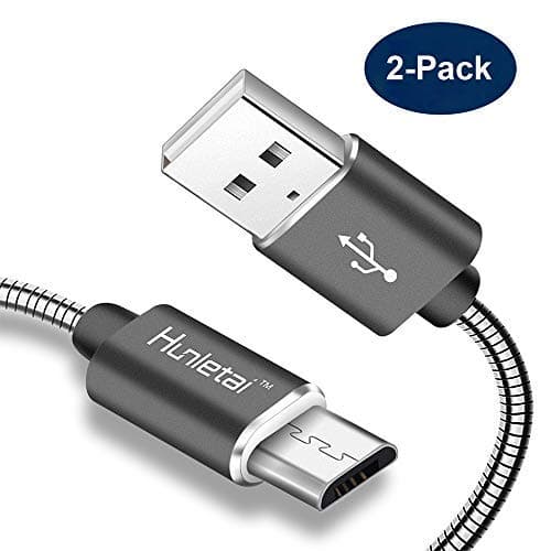 Hunletai Micro USB Cable Metal Braided Fast Charge Cable for All Micro USB Device - Gray 1M 2-Pack
