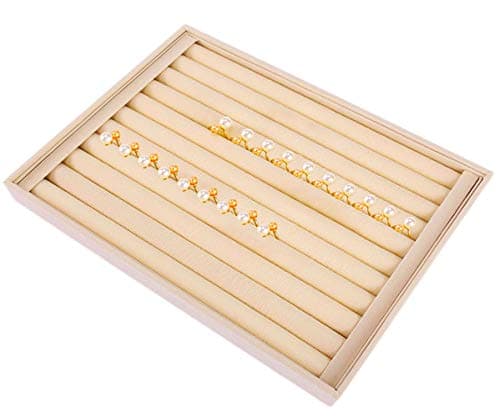 QBeel Ring Display Case, Advanced Velvet 10 Slots Ring Organizer Tray Stackable Ring Box for Women - Beige