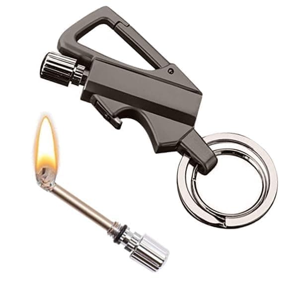 IRIS GRAPE Metal 3 in 1 Keychain Lighter | Waterproof Cigarette Flint Lighter + Keyring + Bottle Opener | Emergency Fire Starter Match Sticks Used for Outdoor Camping with Extra Fuel (Black)