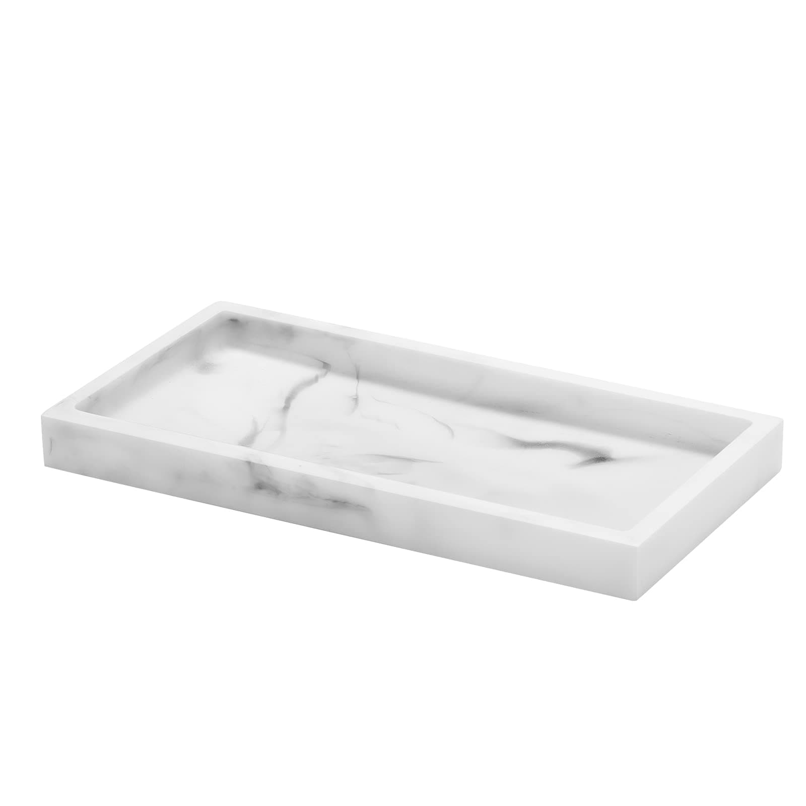 Luxspire Toilet Tank Storage Tray, Mini Bathroom Vanity Organizer Rectangular Resin Tray Plate Jewelry holder for Tissues, Candles, Soap, Towel, Plant, etc - White Marble