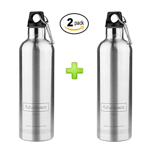 Futurepace Tech Best Stainless Steel Insulated - Silver 2 PAK Bottle Gift Set - 600ml BPA Free ON Hand for Easy Gift Giving! Perfect for Men Women Boys Girls Hunting Yoga Hiking Camping Outdoors