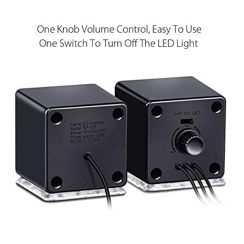 Computer Speaker, LED Accents USB Speaker Small Mighty Solid Wired Multimedia Speaker for PC Monitor Desktop Laptop Gaming Smartphones Tablets Projectors TVs, Black