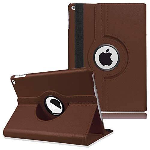 New iPad 2017 9.7" / iPad Air 2 Leather Case,360 Degree Rotating Stand Smart Cover with Auto Sleep Wake for Apple iPad Air or New iPad 9.7 Inch 2017 Tablet (Brown)