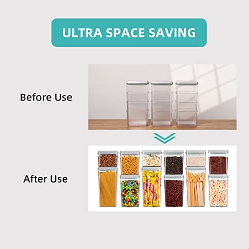 Food Storage Containers, Pop Airtight Food Storage Containers with Lids for Kitchen Pantry Organizing Stackable Container for Cereal Snack Flour Sugar Coffee Spaghetti -12 Pcs(1.2, 2.0, 2.7, 3.3qt)*3