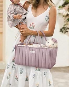 Blissful Diary Baby Diaper Caddy Organizer, Stylish Storage Basket for Newborn Essentials and Diaper Station, Gift for Baby Shower and Registry Must-Have, Mauve Pink