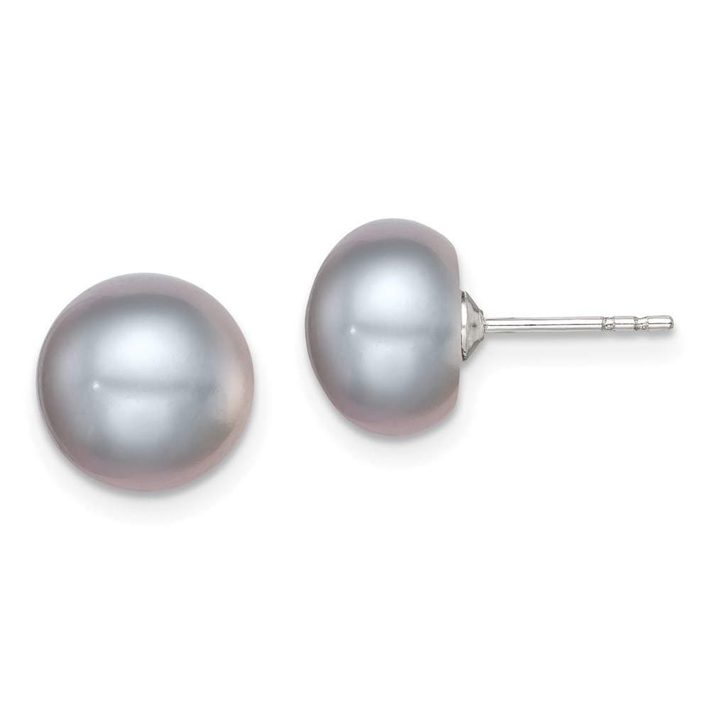 GenericSterling Silver Rh-plated 9-10mm Grey FW Cultured Button Pearl Stud Earring style QE12679
